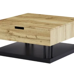 Table Basse Avec 2 Plateaux Relevables - MDF Et Acier - Naturel Et Noir - BALERIN -Pas Cher Mobiliora Magasin table basse 10735409