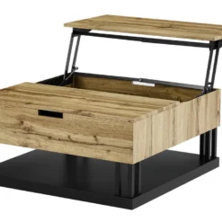 Table Basse Avec 2 Plateaux Relevables - MDF Et Acier - Naturel Et Noir - BALERIN -Pas Cher Mobiliora Magasin table basse 10735411