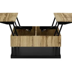 Table Basse Avec 2 Plateaux Relevables - MDF Et Acier - Naturel Et Noir - BALERIN -Pas Cher Mobiliora Magasin table basse 10735415