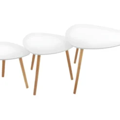 Lot De 3 Tables à Café Gigogne En Bois Blanc Et Pieds Bois Naturel