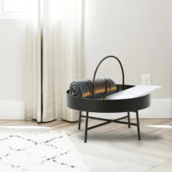 Table Basse Ronde Manila Avec Plateau En MDF Noir Et Structure Métallique Noir Mat -Pas Cher Mobiliora Magasin table basse 10760585