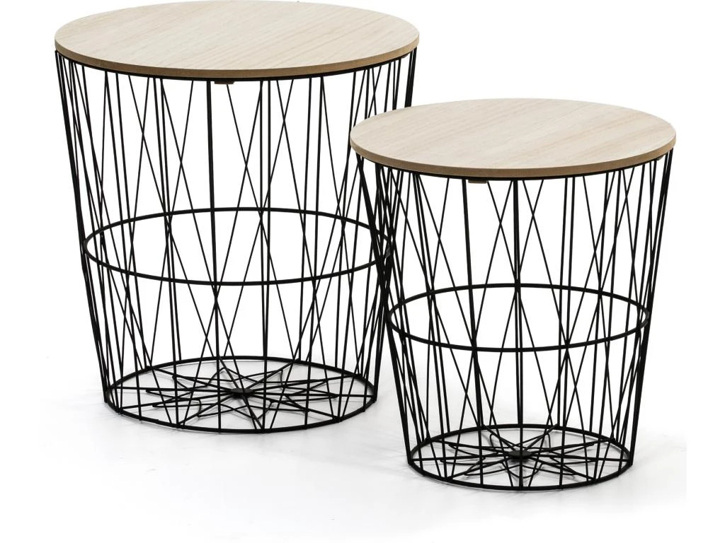 Set De 2 Tables Basses Guili,Plateau En Placage De Bois Naturel Et Structure En Métal 3 Set De 2 Tables Basses Guili,Plateau En Placage De Bois Naturel Et Structure En Métal