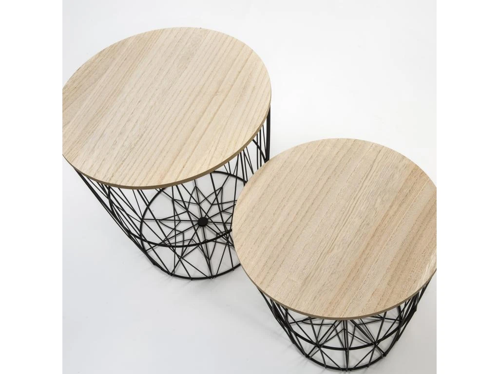 Set De 2 Tables Basses Guili,Plateau En Placage De Bois Naturel Et Structure En Métal 4 Set De 2 Tables Basses Guili,Plateau En Placage De Bois Naturel Et Structure En Métal – Image 2