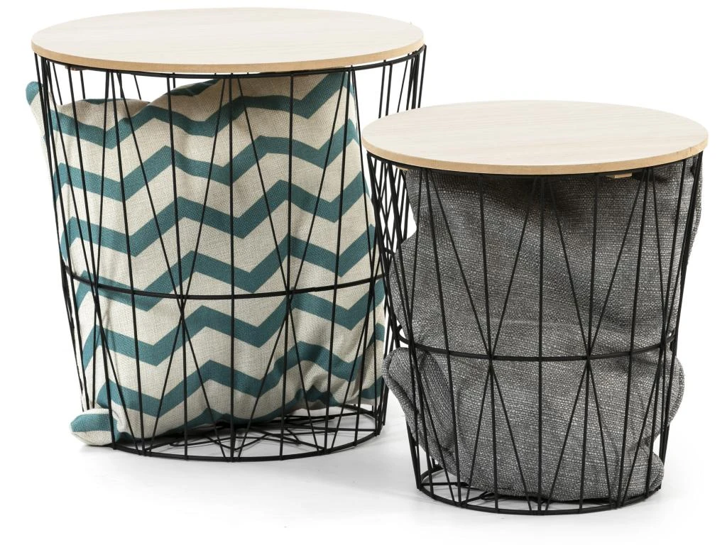 Set De 2 Tables Basses Guili,Plateau En Placage De Bois Naturel Et Structure En Métal 5 Set De 2 Tables Basses Guili,Plateau En Placage De Bois Naturel Et Structure En Métal – Image 3