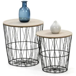 Set De 2 Tables Basses Guili,Plateau En Placage De Bois Naturel Et Structure En Métal 9 Set De 2 Tables Basses Guili,Plateau En Placage De Bois Naturel Et Structure En Métal -Pas Cher Mobiliora Magasin table basse 10760785