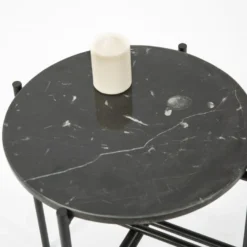 Table Auxiliaire Bombay Avec Plateau En Marbre Noir Et Pieds Métalliques En Noir Mat -Pas Cher Mobiliora Magasin table basse 10761267