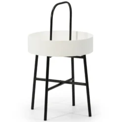 Table Auxiliaire Jaipur Avec Plateau En MDF Blanc Et Structure Métallique En Noir Mat