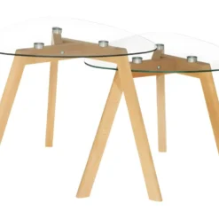 Lot De 2 Tables à Café Gigognes En Verre Trempé Et Bois De Hêtre