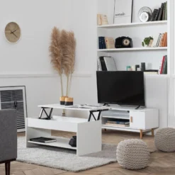 Table Basse Avec Plateau Relevable Blanche HEDDA - HAPPY GARDEN -Pas Cher Mobiliora Magasin table basse 10779695