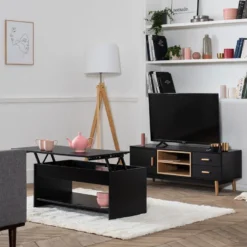 Table Basse Avec Plateau Relevable Noire HEDDA - HAPPY GARDEN -Pas Cher Mobiliora Magasin table basse 10779733