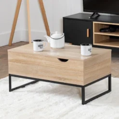 Table Basse Avec Plateaux Relevables Noire Et Bois LOTTA - HAPPY GARDEN