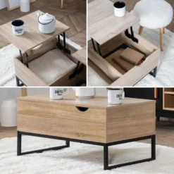 Table Basse Avec Plateaux Relevables Noire Et Bois LOTTA - HAPPY GARDEN -Pas Cher Mobiliora Magasin table basse 10779741