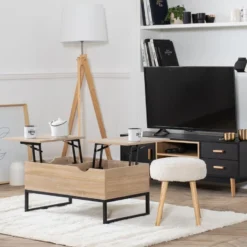 Table Basse Avec Plateaux Relevables Noire Et Bois LOTTA - HAPPY GARDEN -Pas Cher Mobiliora Magasin table basse 10779745