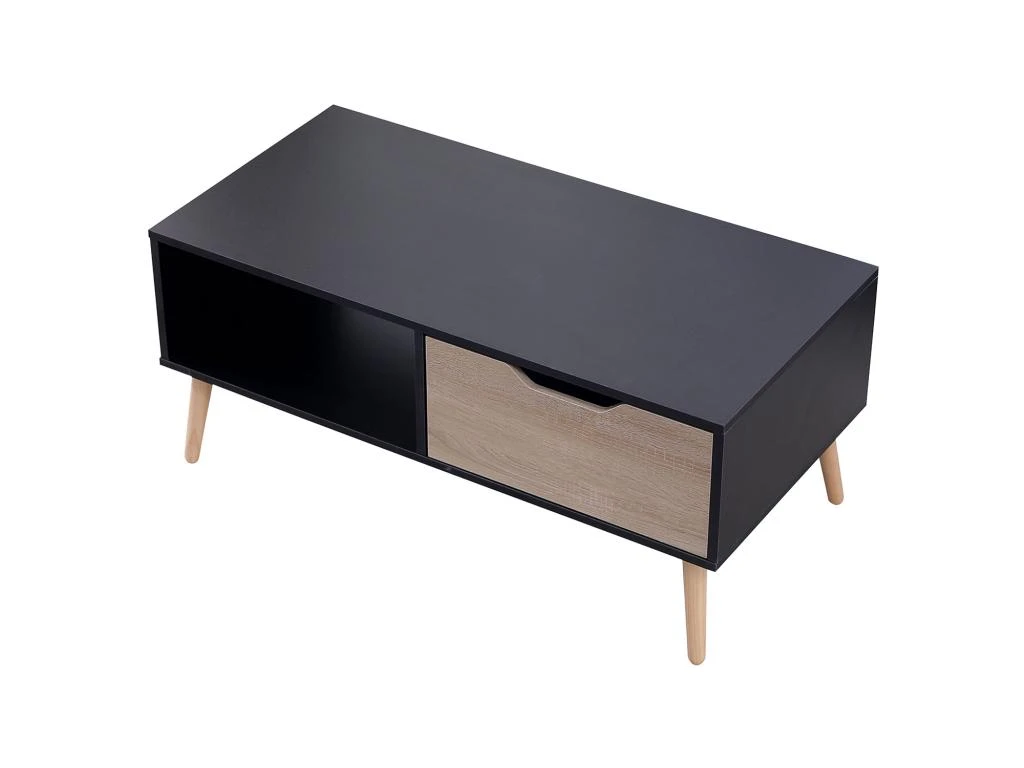 Table Basse Avec Tiroir Style Scandinave Noire FREJA - HAPPY GARDEN 4 Table Basse Avec Tiroir Style Scandinave Noire FREJA - HAPPY GARDEN – Image 2