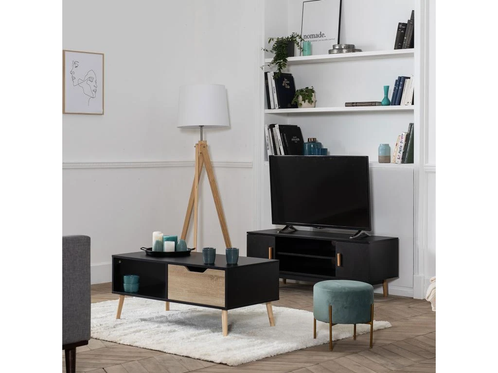 Table Basse Avec Tiroir Style Scandinave Noire FREJA - HAPPY GARDEN 8 Table Basse Avec Tiroir Style Scandinave Noire FREJA - HAPPY GARDEN – Image 6