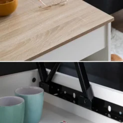 Table Basse Avec Plateau Relevable Blanche Et Bois HEDDA - HAPPY GARDEN 12 Table Basse Avec Plateau Relevable Blanche Et Bois HEDDA - HAPPY GARDEN -Pas Cher Mobiliora Magasin table basse 10779777