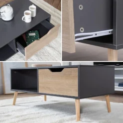 Table Basse Avec Tiroir Style Scandinave Grise FREJA - HAPPY GARDEN -Pas Cher Mobiliora Magasin table basse 10779791