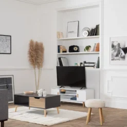 Table Basse Avec Tiroir Style Scandinave Grise FREJA - HAPPY GARDEN -Pas Cher Mobiliora Magasin table basse 10779795