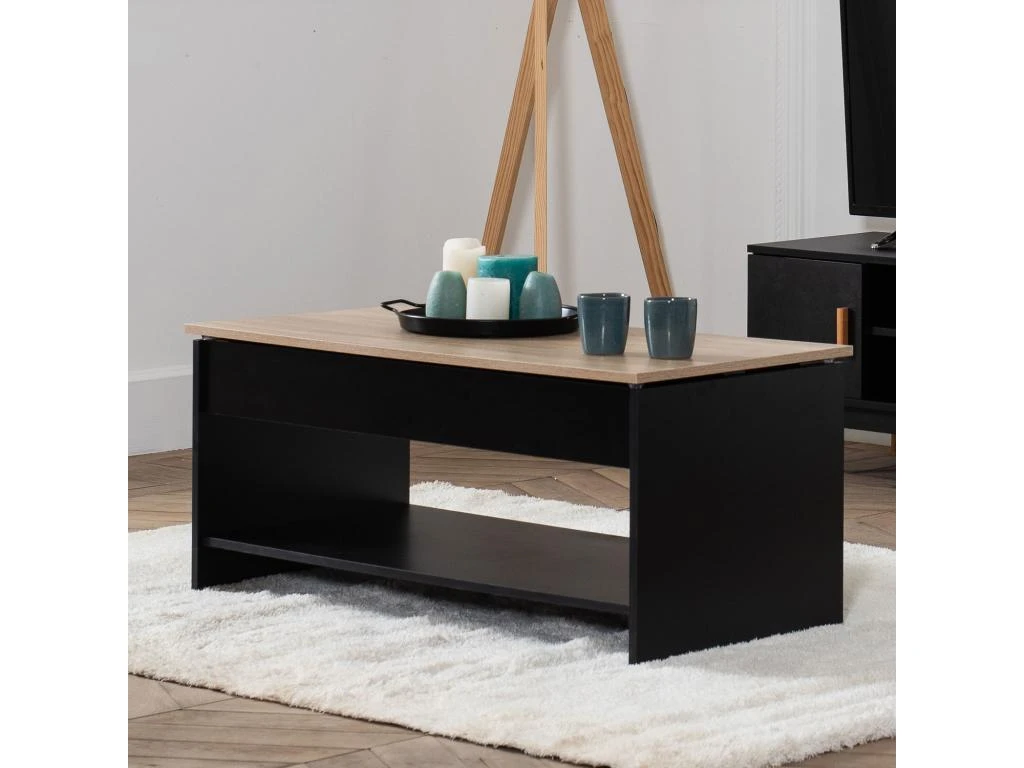 Table Basse Avec Plateau Relevable Noire Et Bois HEDDA - HAPPY GARDEN 3 Table Basse Avec Plateau Relevable Noire Et Bois HEDDA - HAPPY GARDEN