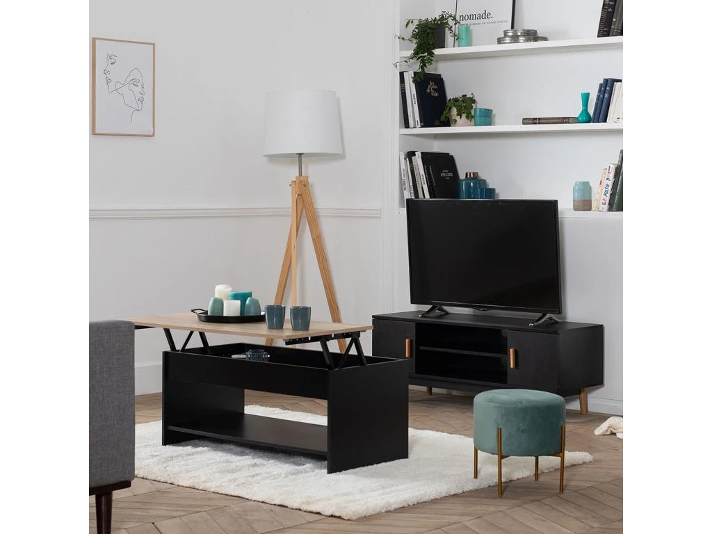 Table Basse Avec Plateau Relevable Noire Et Bois HEDDA - HAPPY GARDEN 8 Table Basse Avec Plateau Relevable Noire Et Bois HEDDA - HAPPY GARDEN â Image 6