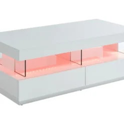 Table Basse 2 Tiroirs Et 2 Niches Avec LEDs - MDF Et Verre Trempé - Blanc Laqué - FABIO II 12 Table Basse 2 Tiroirs Et 2 Niches Avec LEDs - MDF Et Verre Trempé - Blanc Laqué - FABIO II -Pas Cher Mobiliora Magasin table basse 10860971