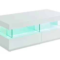 Table Basse 2 Tiroirs Et 2 Niches Avec LEDs - MDF Et Verre Trempé - Blanc Laqué - FABIO II 13 Table Basse 2 Tiroirs Et 2 Niches Avec LEDs - MDF Et Verre Trempé - Blanc Laqué - FABIO II -Pas Cher Mobiliora Magasin table basse 10860973