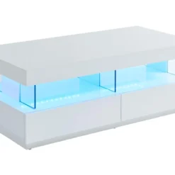 Table Basse 2 Tiroirs Et 2 Niches Avec LEDs - MDF Et Verre Trempé - Blanc Laqué - FABIO II 14 Table Basse 2 Tiroirs Et 2 Niches Avec LEDs - MDF Et Verre Trempé - Blanc Laqué - FABIO II -Pas Cher Mobiliora Magasin table basse 10860975