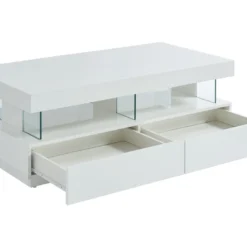 Table Basse 2 Tiroirs Et 2 Niches Avec LEDs - MDF Et Verre Trempé - Blanc Laqué - FABIO II 16 Table Basse 2 Tiroirs Et 2 Niches Avec LEDs - MDF Et Verre Trempé - Blanc Laqué - FABIO II -Pas Cher Mobiliora Magasin table basse 10860981