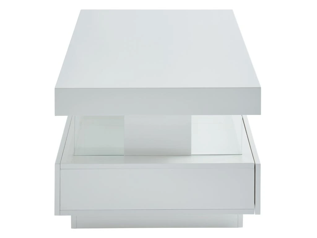 Table Basse 2 Tiroirs Et 2 Niches Avec LEDs - MDF Et Verre Trempé - Blanc Laqué - FABIO II 10 Table Basse 2 Tiroirs Et 2 Niches Avec LEDs - MDF Et Verre Trempé - Blanc Laqué - FABIO II – Image 8