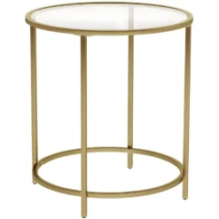 Table D 'appoint Ronde Dessus En Verre Trempé Cadre En Métal Bout De Canapé Table Console Table De Chevet Pour Salon Balcon Doré 12_0001028/2