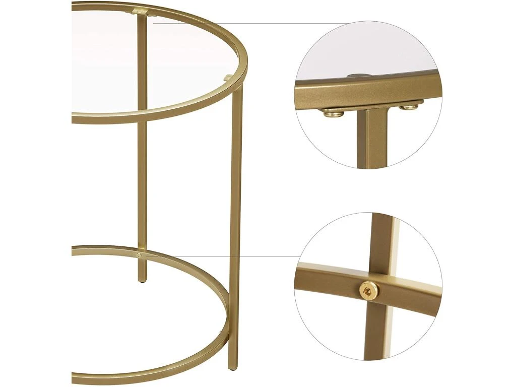 Table D 'appoint Ronde Dessus En Verre Trempé Cadre En Métal Bout De Canapé Table Console Table De Chevet Pour Salon Balcon Doré 12_0001028/2 4 Table D 'appoint Ronde Dessus En Verre Trempé Cadre En Métal Bout De Canapé Table Console Table De Chevet Pour Salon Balcon Doré 12_0001028/2 – Image 2