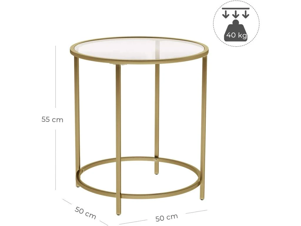 Table D 'appoint Ronde Dessus En Verre Trempé Cadre En Métal Bout De Canapé Table Console Table De Chevet Pour Salon Balcon Doré 12_0001028/2 6 Table D 'appoint Ronde Dessus En Verre Trempé Cadre En Métal Bout De Canapé Table Console Table De Chevet Pour Salon Balcon Doré 12_0001028/2 – Image 4