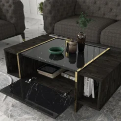 Table Basse Avec 1 Porte Et 2 Niches - Effet Marbre Noir, Naturel Foncé Et Doré - CADEBA II 11 Table Basse Avec 1 Porte Et 2 Niches - Effet Marbre Noir, Naturel Foncé Et Doré - CADEBA II -Pas Cher Mobiliora Magasin table basse 10873479