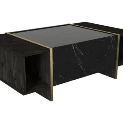 Table Basse Avec 1 Porte Et 2 Niches - Effet Marbre Noir, Naturel Foncé Et Doré - CADEBA II 12 Table Basse Avec 1 Porte Et 2 Niches - Effet Marbre Noir, Naturel Foncé Et Doré - CADEBA II -Pas Cher Mobiliora Magasin table basse 10873485