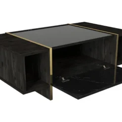 Table Basse Avec 1 Porte Et 2 Niches - Effet Marbre Noir, Naturel Foncé Et Doré - CADEBA II 13 Table Basse Avec 1 Porte Et 2 Niches - Effet Marbre Noir, Naturel Foncé Et Doré - CADEBA II -Pas Cher Mobiliora Magasin table basse 10873487