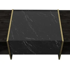 Table Basse Avec 1 Porte Et 2 Niches - Effet Marbre Noir, Naturel Foncé Et Doré - CADEBA II 14 Table Basse Avec 1 Porte Et 2 Niches - Effet Marbre Noir, Naturel Foncé Et Doré - CADEBA II -Pas Cher Mobiliora Magasin table basse 10873489