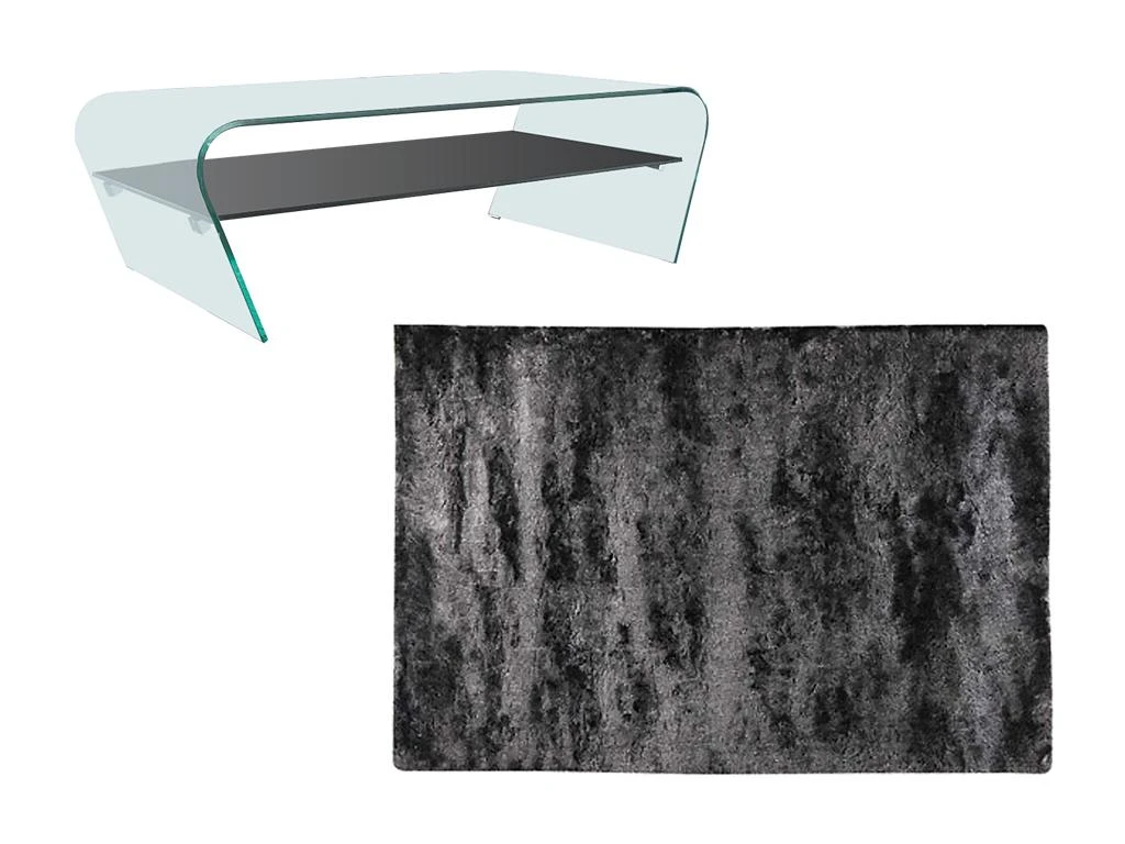 Ensemble Table Basse Transparent Et Noir KELLY Et Tapis Shaggy Anthracite DOLCE 4 Ensemble Table Basse Transparent Et Noir KELLY Et Tapis Shaggy Anthracite DOLCE – Image 2