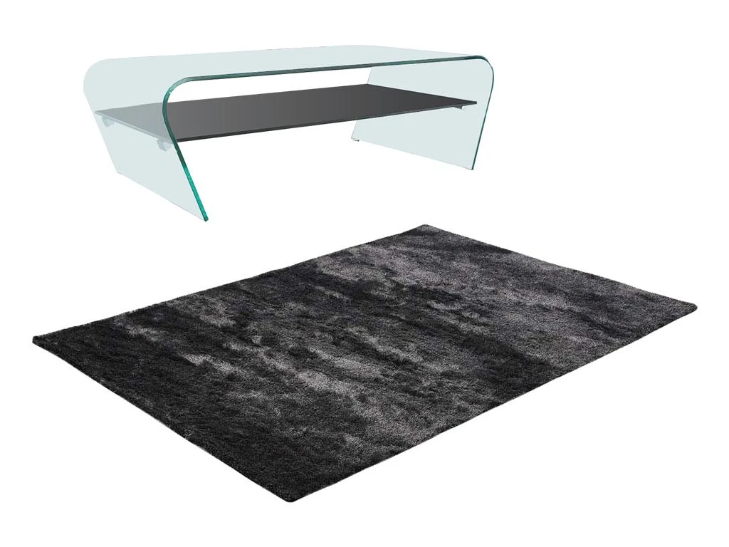 Ensemble Table Basse Transparent Et Noir KELLY Et Tapis Shaggy Anthracite DOLCE 3 Ensemble Table Basse Transparent Et Noir KELLY Et Tapis Shaggy Anthracite DOLCE