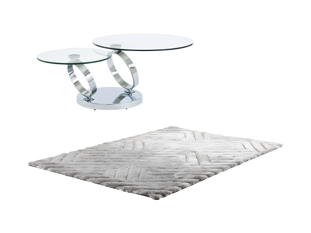 Ensemble Table Basse Plateau Pivotant Transparent JOLINE Et Tapis Shaggy Gris MAZE 3 Ensemble Table Basse Plateau Pivotant Transparent JOLINE Et Tapis Shaggy Gris MAZE