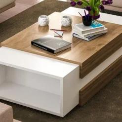 Table Basse Avec 2 Niches - Naturel Et Blanc - BASENA II -Pas Cher Mobiliora Magasin table basse 11167763