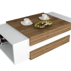Table Basse Avec 2 Niches - Naturel Et Blanc - BASENA II -Pas Cher Mobiliora Magasin table basse 11167765