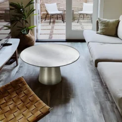 Table Basse En Verre Et Métal - Plateau Effet Miroir Vieilli - Doré - CORIANE