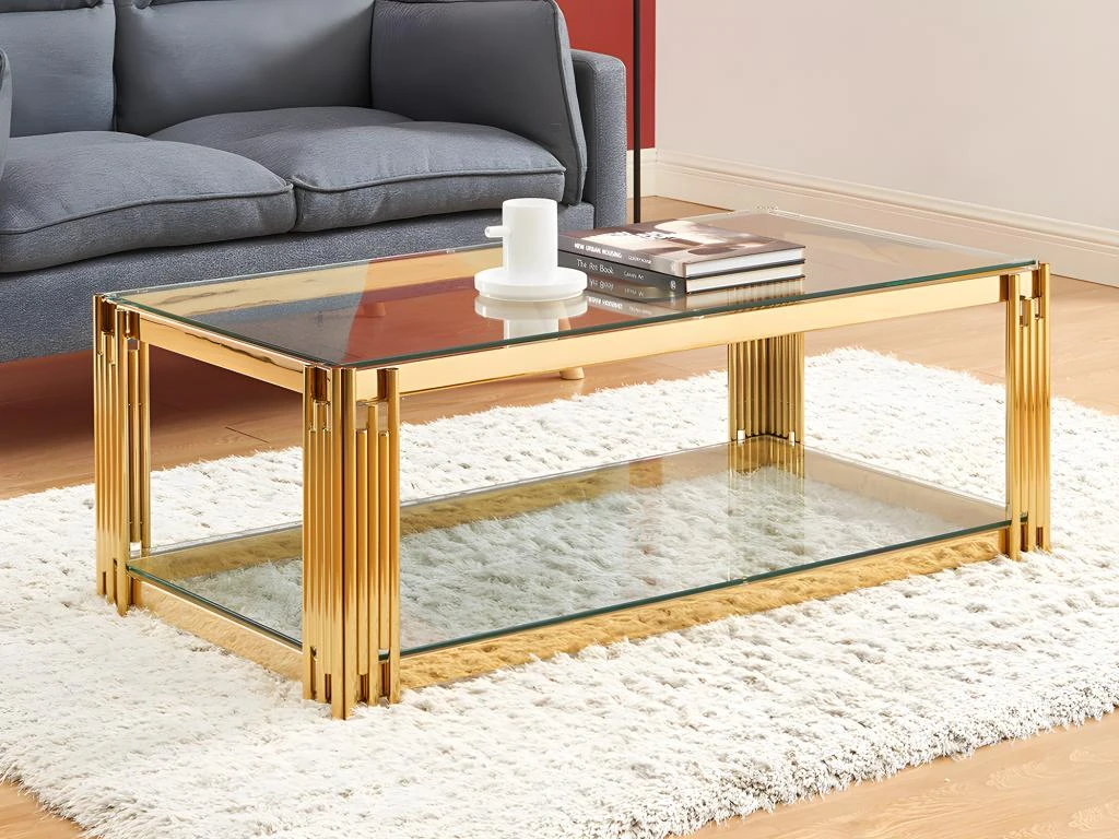 Table Basse En Verre Trempé Et Acier Inoxydable - Doré - NOMELANO De Pascal MORABITO 4 Table Basse En Verre Trempé Et Acier Inoxydable - Doré - NOMELANO De Pascal MORABITO – Image 2