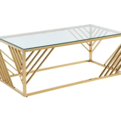 Table Basse En Verre Trempé Et Acier Inoxydable - Doré - SIMATO De Pascal MORABITO -Pas Cher Mobiliora Magasin table basse 11931555