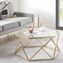 Table Basse En Verre Trempé Et Acier Inoxydable - Doré - KERIANE De Pascal MORABITO -Pas Cher Mobiliora Magasin table basse 1203385