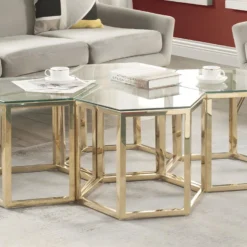 Table Basse - Verre Trempé Et Acier - Doré - GALADRIEL De Pascal MORABITO -Pas Cher Mobiliora Magasin table basse 1203393