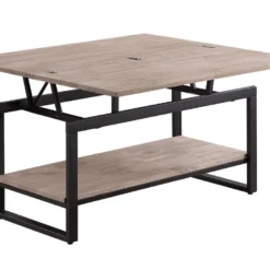 Table Basse Relevable Et Extensible En Bois De Chêne Miel Avec Pieds En Métal-Longueur 100 X Profondeur 45-90 X Hauteur 47-62 Cm