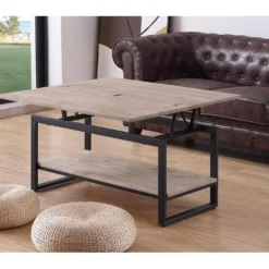 Table Basse Relevable Et Extensible En Bois De Chêne Miel Avec Pieds En Métal-Longueur 100 X Profondeur 45-90 X Hauteur 47-62 Cm -Pas Cher Mobiliora Magasin table basse 12072753