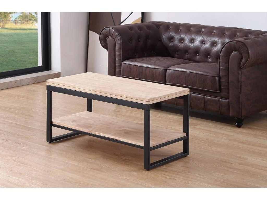 Table Basse Relevable Et Extensible En Bois De Chêne Avec Pieds En Métal Noir-Longueur 100 X Profondeur 45-90 X Hauteur 47-62 Cm 4 Table Basse Relevable Et Extensible En Bois De Chêne Avec Pieds En Métal Noir-Longueur 100 X Profondeur 45-90 X Hauteur 47-62 Cm – Image 2