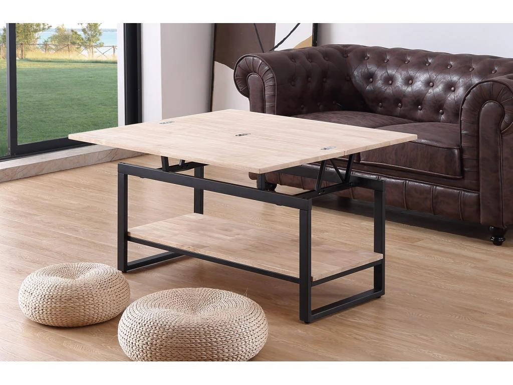 Table Basse Relevable Et Extensible En Bois De Chêne Avec Pieds En Métal Noir-Longueur 100 X Profondeur 45-90 X Hauteur 47-62 Cm 6 Table Basse Relevable Et Extensible En Bois De Chêne Avec Pieds En Métal Noir-Longueur 100 X Profondeur 45-90 X Hauteur 47-62 Cm – Image 4